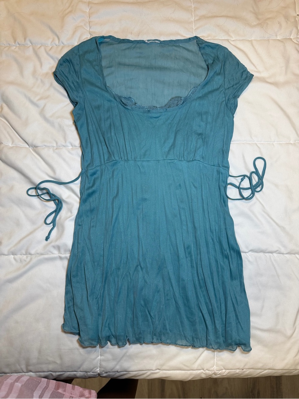 Teal Lace Scoop-Neck Babydoll Top